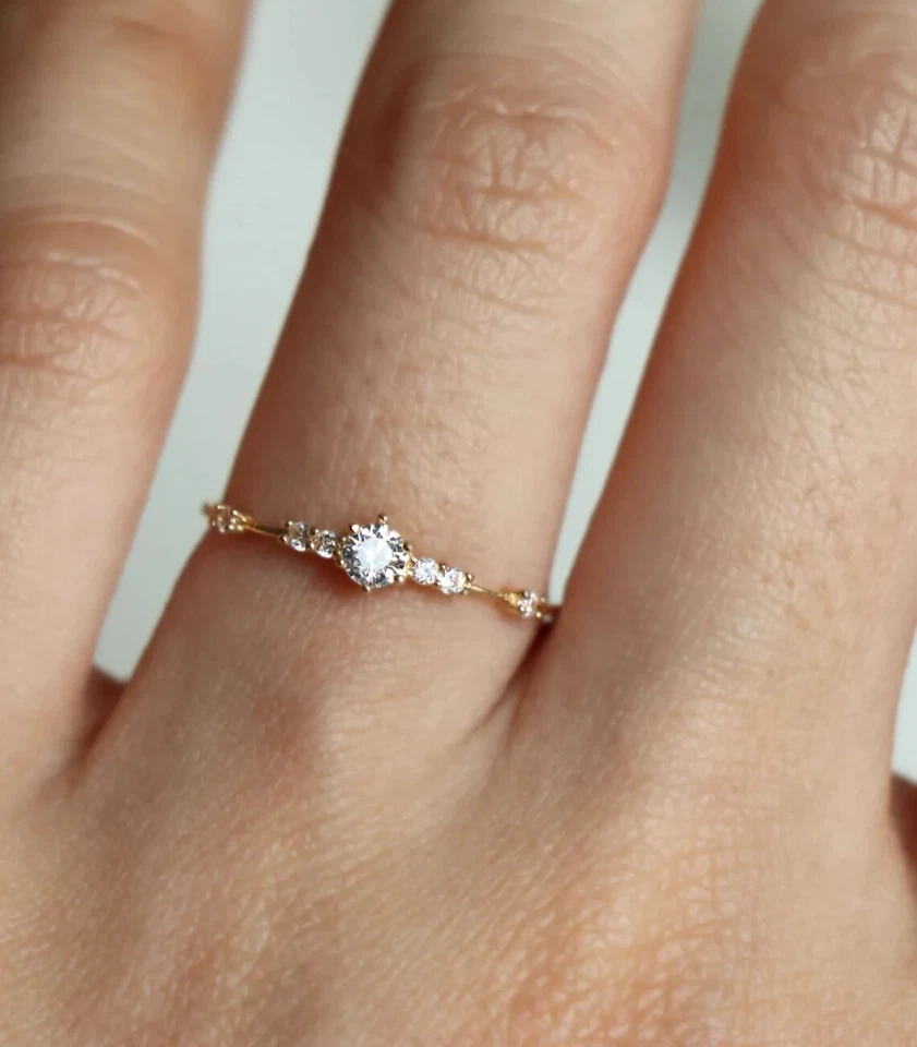 Minimalist 0.26CT Round Cut Lab-Grown Diamond Solid 10K Yellow Gold Promise Ring - Image 2 of 4