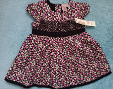 STRAWBERRY FAIRE - BLACK FLORAL SMOCKED DRESS - 0-3M - BNWT.