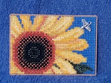 Autumn Gold Sunflower, Beaded Cross Stitch Refrigerator Magnet, Made in the USA