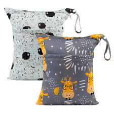 2Pcs Cloth Diaper Wet Dry Bags Waterproof Reusable with Two Zippered Pockets Tra