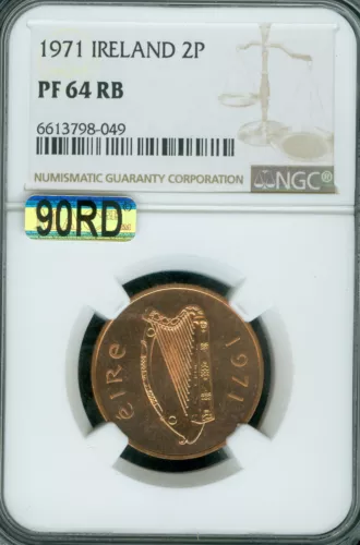 1971 IRELAND TWO PENCE 2P NGC PF64 RB  MAC 90RD 2ND FINEST GRADE *
