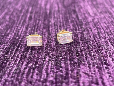 PAAR OHRRINGE OHRSTECKER 9 KARAT GELBGOLD ZIRKONIA BAGUETTESCHLIFF BESETZT