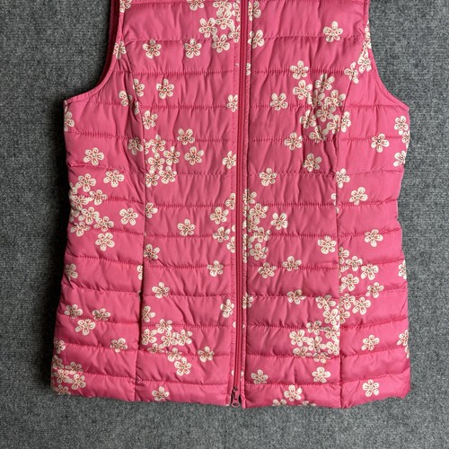 J. Jill Vest Women's Small Pink Floral Puffer Quilted Pockets Full Zip - Picture 3 of 10