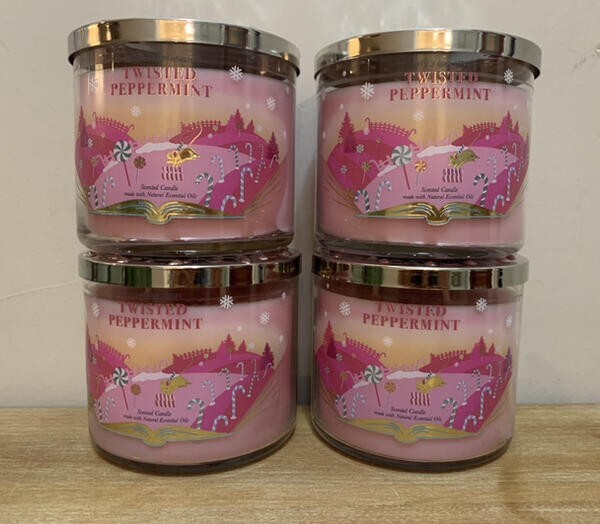 BATH & BODY WORKS TWISTED PEPPERMINT 3 WICK CANDLES CHRISTMAS LOT