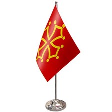 France Midi-Pyrenees Satin & Chrome Premium Table Flag 