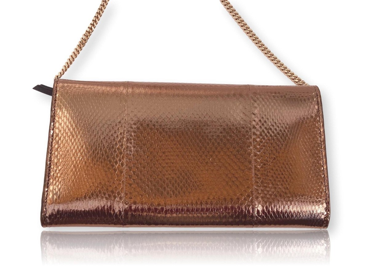 Jimmy Choo Light Beige Snakeskin-Texture Clutch with Gold Trim Jimmy Choo Beige Clutch main image 3