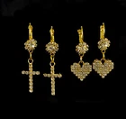 GOLD TONE CROSS OR HEART DIAMANTE RHINESTONE CRYSTAL EARRINGS