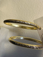 14 k Gold plated Greek Key Round Hoop Earrings Metal No Stone