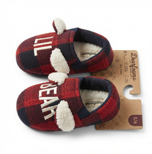 NIB Dearfoams Lil Bear Todddler Boy Buffalo Check Slippers Size 5-6 Red Black