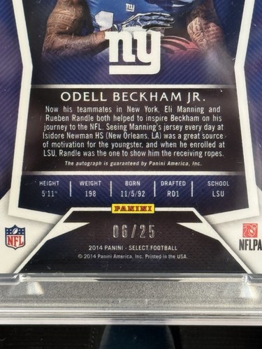 2014 Panini Select Odell Beckham Jr. RC Blue Prizm Refractor Auto /25 PSA 10 - Picture 3 of 3