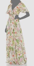 Mac Duggal Women's White Floral Print Flutter Sleeve A Line Gown Dress Size 2