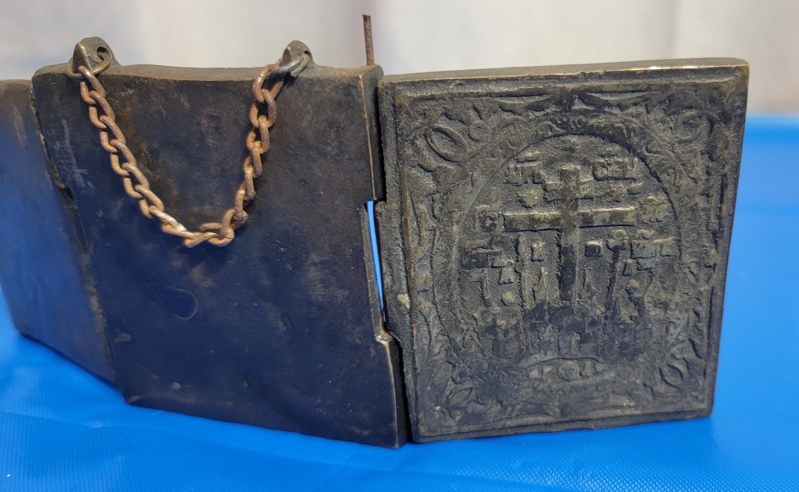 Antique 19th Century Religious Brass/Bronze Russian Orthodox Triptych Icon