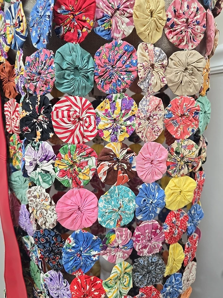 Vintage Yo-Yo Quilt Skirt Maxi Handmade Patchwork Cotton Fabric Circles Boho Art - Image 4 of 4