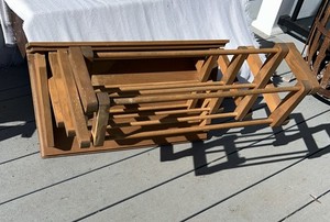 Vintage Wooden Wall Clothes Drier Hanging Rack Retractable Accordion Dowels