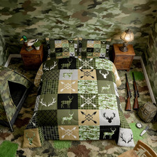 Camo Comforter Set Queen Bear Deer Bedding for Kids with 2 Pillow Cases