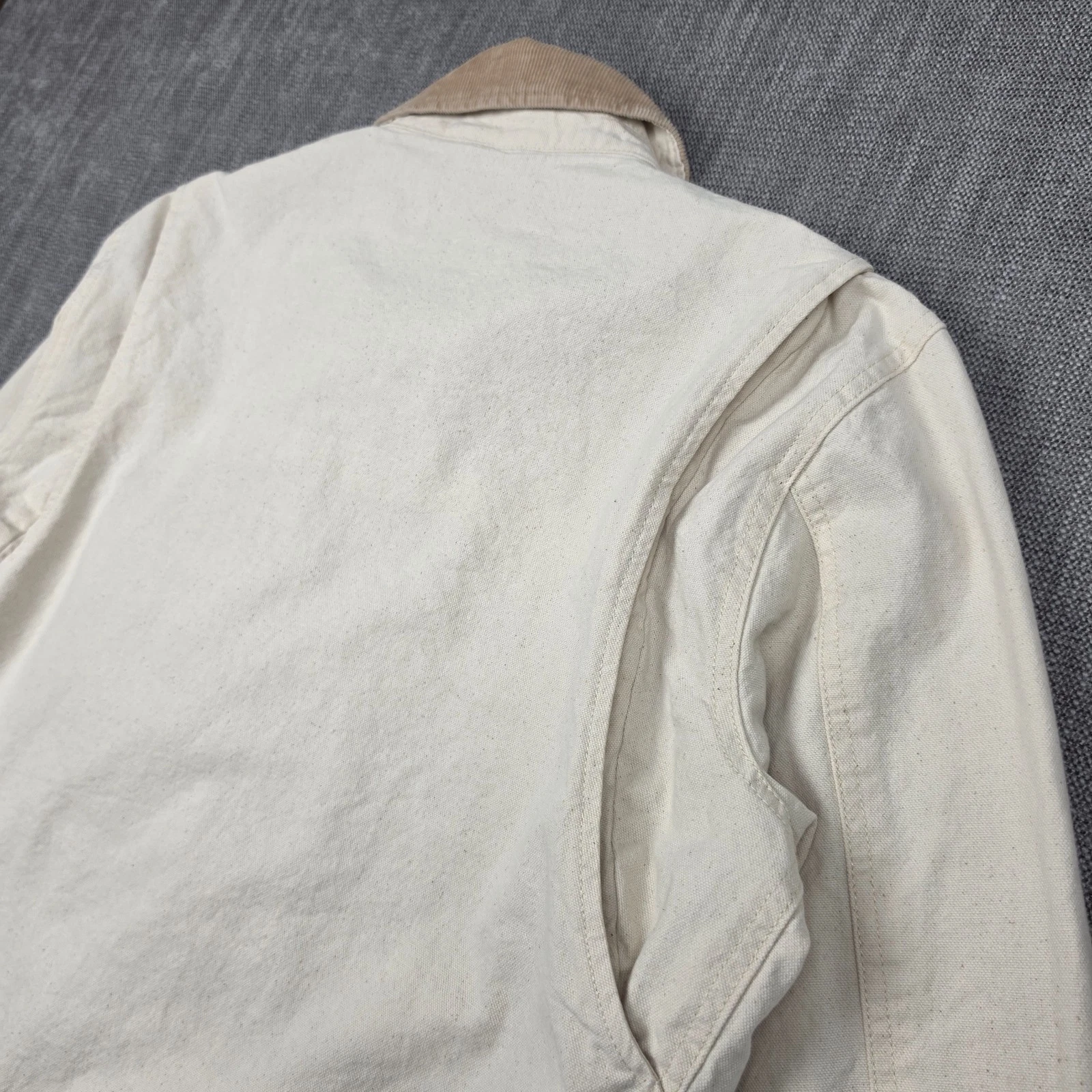 Wallace & Barnes Canvas Work Jacket Mens Medium Cream Corduroy Collar Full Zip image 12