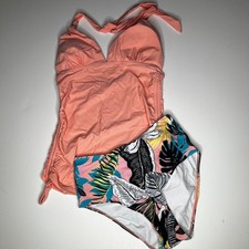 Two Piece Floral Tankini Halter Swimsuit New M