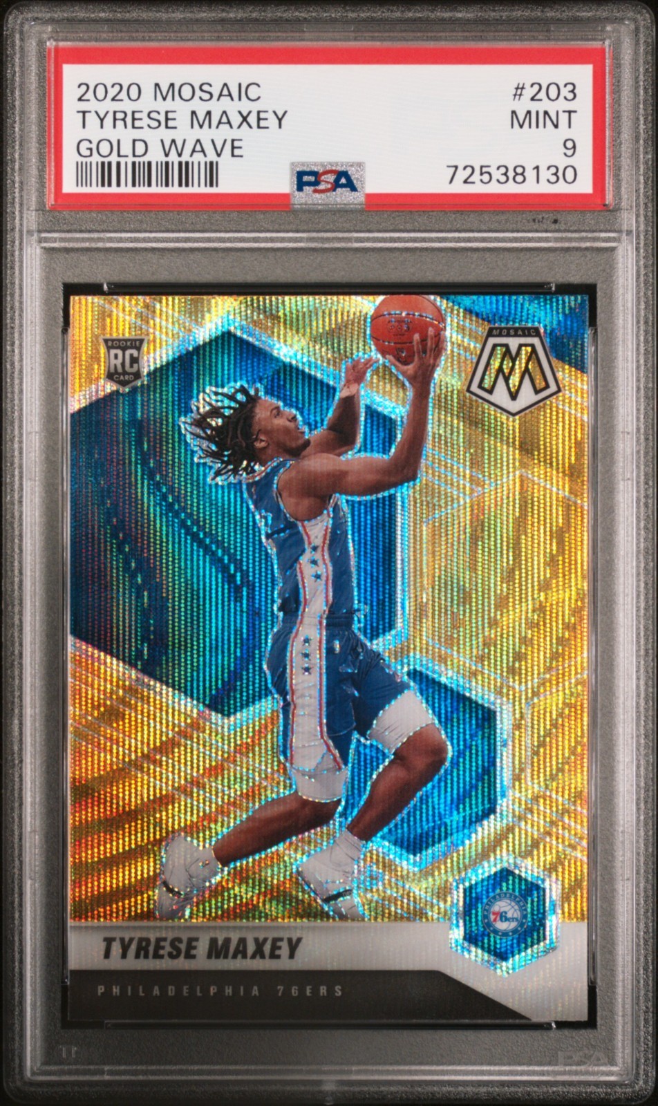 Tyrese Maxey 2020-21 Panini Mosaic #203 Gold Wave SSP (RC) PSA 9