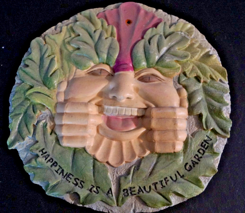 Vintage Greenman Face Wall Plaque with Natural Patina Garden Green Man Leaves