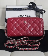 Authenticated CHANEL Burgundy Caviar Quilted Zip Around Wallet (Customized)