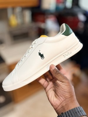 Ralph Lauren Heritage Court Leather White/yellow/green Size 12 New In Box