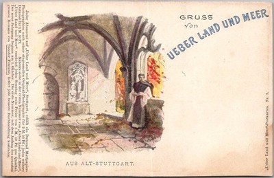 STUTTGART, Germany Greetings Postcard ''GRUSS VON UEBER LAND UND MEER'' Monastery