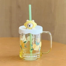 Starbucks 18oz Lemon Art Tumbler – Fruit Series Glass Straw Cup With Bear Lid