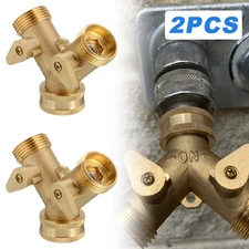 2X Brass hose splitter 2 way Heavy Duty Y Adapter Connector garden faucet double