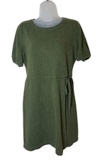 Madewell Crosshatch Puff Sleeve Faux Wrap Dress Green Size Medium