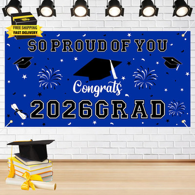 Graduation Decorations 2026 Blue Graduation Banner 66.1'' X 33.8'' Graduation Back