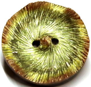 1940'S 60'S FRENCH DESIGN TRADE BUTTON FINELY CARVED MOSSY GREEN & BROWN RESIN