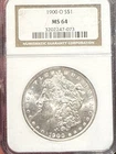 1900 O Morgan Silver Dollar MS 64 NGC Uncirculated $1 Old Holder