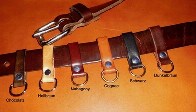 GS-LEATHER GÜRTEL SCHLAUFE VERNIETET +D Ring für Ledergürtel Karabiner EXTRA HANDGEFERTIGT