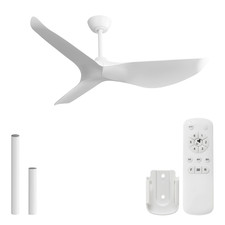 52" White Modern Ceiling Fan No Light With Remote Noiseless Reversible DC Motor