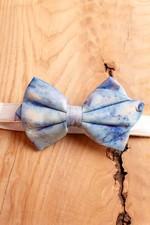 Vintage Anni '80 Papillon Bianco Blu Batik Seta Boho Disco Dandy Hippie