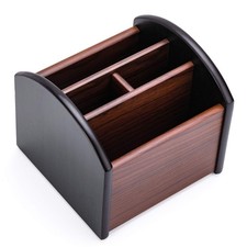 Caddy,Remote Control Organizer Wooden Storage Holder Desk with 4 Compartments