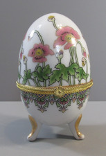 Vintage Hand-Painted Porcelain Footed Egg-Shaped Hinged Trinket Box with Floral Decoration — listing 6