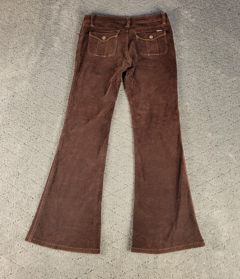 Pantalones de mezclilla Union de colección para mujer 7 marrón pana acampanados tiro bajo solapa bolsillo Y2K Foto 2 de 4