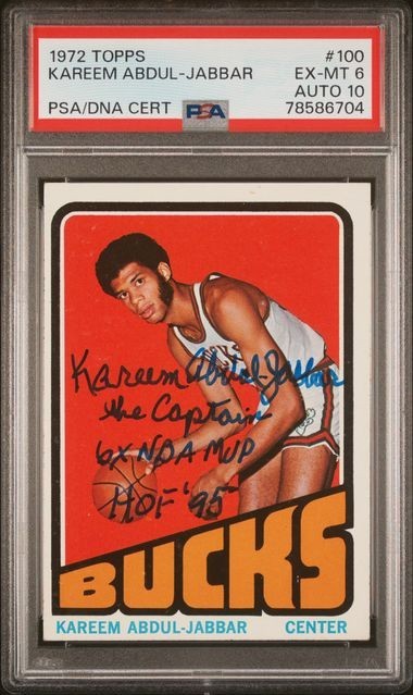 1972 Topps #100 Kareem Abdul Jabbar auto inscribed card PSA DNA 6 10