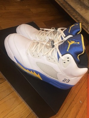 Jordan Air Jordan 5 Retro Laney White Blue Yellow High Top Basketball Sneakers