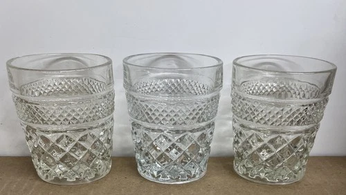 3 Vintage Anchor Hocking Wexford Old Fashioned Glasses Set Clear Cut Tumbler