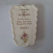 VTG Scissor Holder Wall Pocket Mid Century Ceramic Floral White Pink Cottagecore