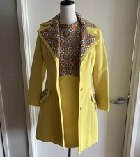 Lilli Ann Vintage 1960s Dress  Coat Set Floral Knit Yellow Orange Sheath Mod