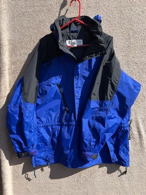 Columbia Blue/Black Rain Jacket Men XL Hooded Drawstring