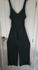 Missguided. Black Silky Stretch Jersey Wide Leg Jumpsuit Long Leg. Size Fits 16