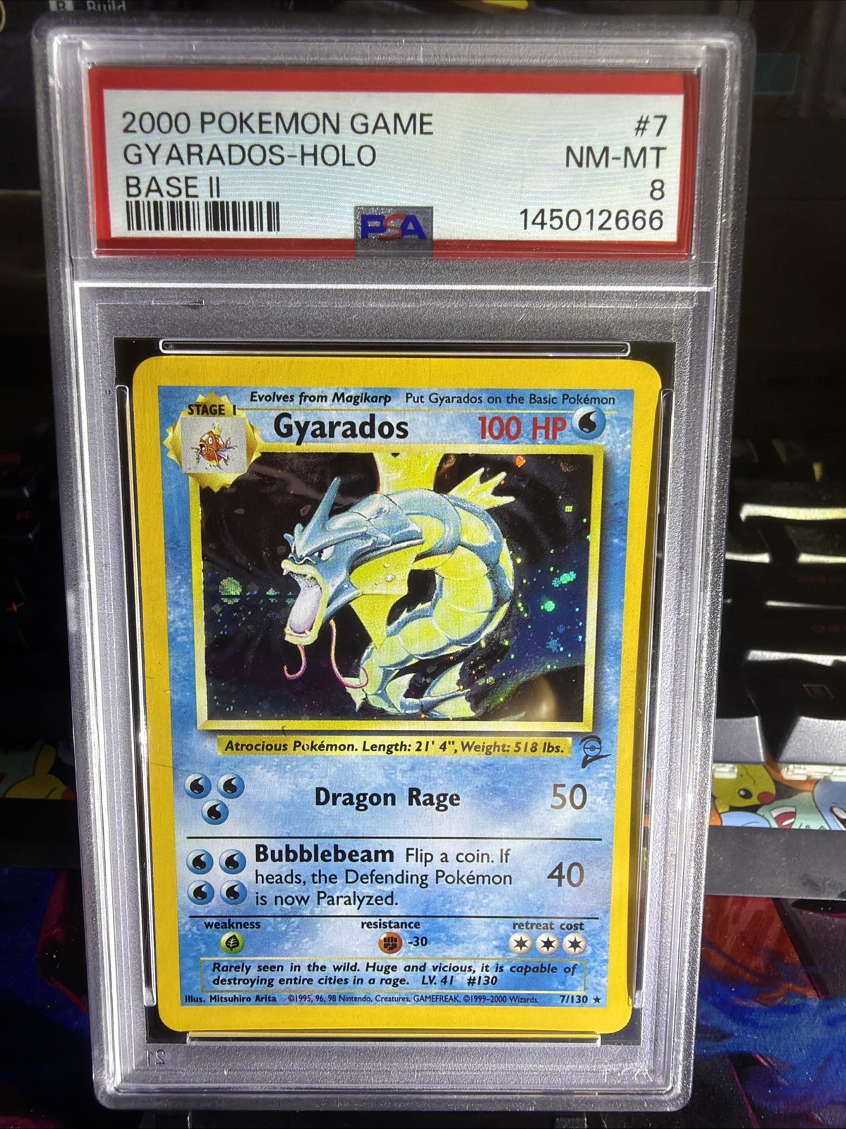 2000 Pokemon Game Base Set 2 Gyarados Holo #7 PSA 8