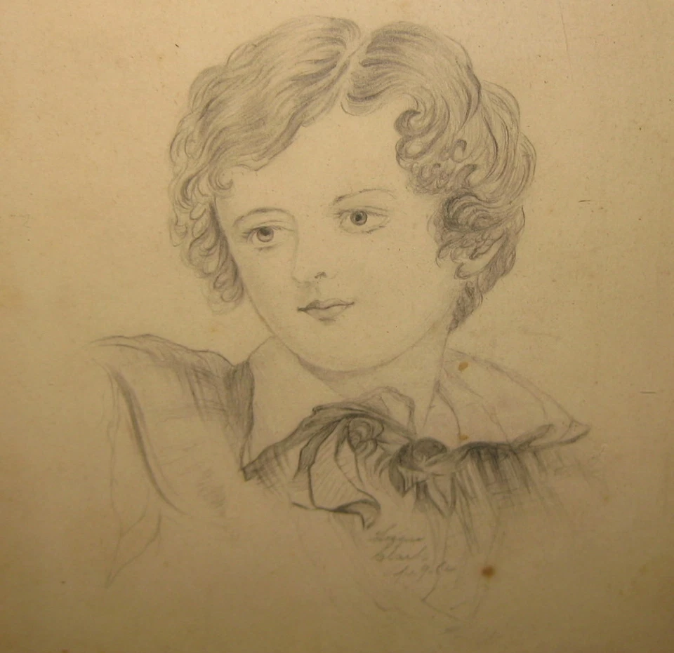 ANTIGUO DIBUJO A LÁPIZ RETRATO "CHICO MARINERO" LISTADO LIZZIE CLARK 1864 Foto 4 de 4
