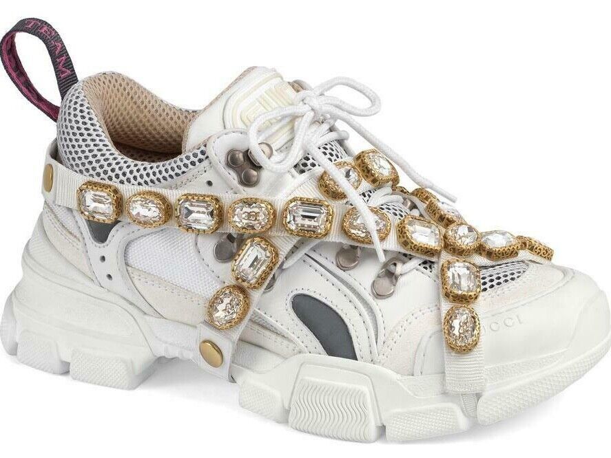 Gucci Womens Journey Flashtrek Jewel Crystal White Hiker Low Gucci Womens Journey Flashtrek Jewel Crystal White Hiker Low