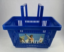 Blue Plastic Shopping Basket Bin Handles 1994 Philip Morris Merit Vintage 