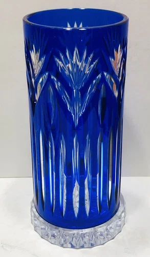 VINTAGE BLOCK CRYSTAL COBALT BLUE HURRICANE CANDLE HOLDER 9.1/4” H Beautiful